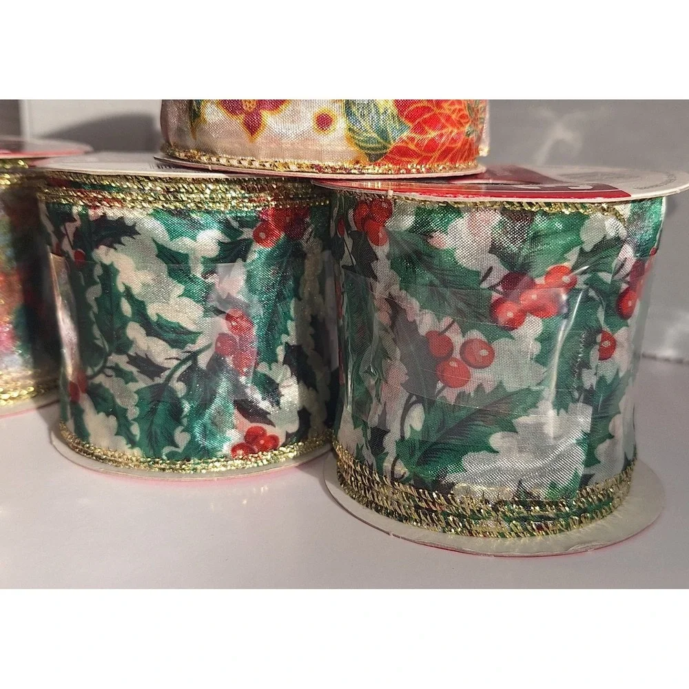 Mixed lot of 4 rolls holiday Time wired xmas ribbon 2.5 inch x 9 feet each‎